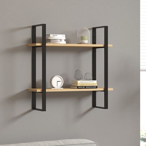 Wandregal Picerno, 2 Regale, Strukturfarbe Schwarz, Strukturfarbton Eiche, 70x22x70h cm Eichenbraun (1/4)