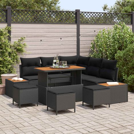 Salon de Jardin Modulaire 9 Pièces en Poly Rotin Noir avec Coffres de Rangement - PANGIVO (1/5)