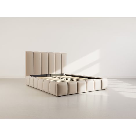 Mermaid - lit coffre queen size - 160x200 cm - en velours - sommier inclus - taupe (1/5)
