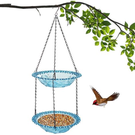 Abreuvoir et mangeoire suspendus pour oiseaux - Mangeoire 2 en 1 pour oiseaux sauvages - Accessoire de jardin pour attirer les oiseaux dans votre cour - Bleu - 1 pièce (1/5)