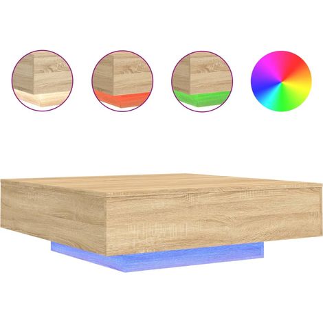 Mesa de centro de salón de diseño moderno con luces LED 100 x 100 x 31 cm madera de ingeniería color roble DEC037643