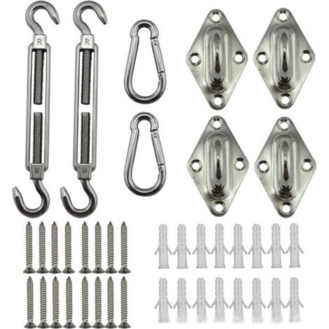 Kit d'accessoires pour auvent, kit de quincaillerie robuste en acier inoxydable pour voile d'ombrage, adapté aux triangles et carrés de jardin, rectangulaires, accessoires de fixation pour voile d'omb (1/4)