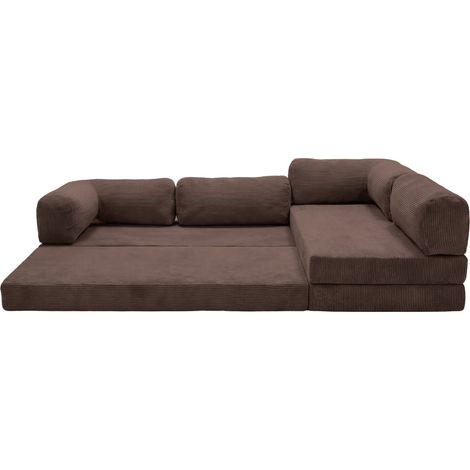 COSIMA - Canapé d'angle convertible petit velours côtelé 4 places Marron Droit (1/5)