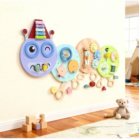 Tableau mural sensoriel enfant 108x62 cm en MDF multicolore, gain de place pour chambre FloraGrace (1/5)