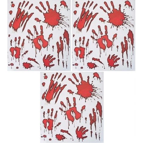 Lot de 3 autocollants de fenêtre Halloween - Empreintes de mains sanglantes - Décoration d'horreur - Accessoire de fête (1/4)