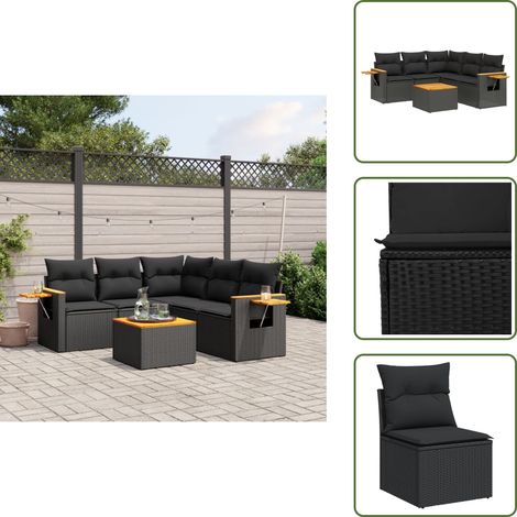 The Living Store Salon de jardin 6 pcs avec coussins noir résine tressée - Ensemble Salon De Jardin - Meuble Extérieur - Jardin Design - Mobilier De Jardin - Chaise Longue (1/5)