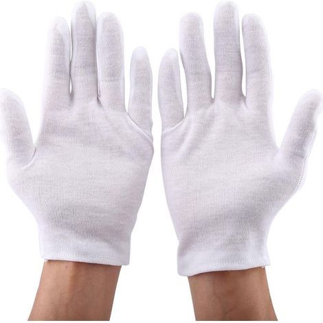 12 Paires de Gants de Travail en Coton Blanc pour la Protection en Bijouterie et Inspection de Pièces (1/5)