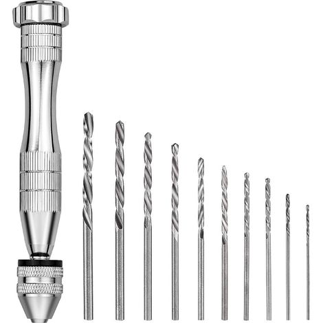Mini Hand Drill with 10 Micro Twist Drill Bits 0.8mm-3.0mm Twist Drill Bits Mini Micro Hand Drilling Tools For Model Walnut Amber Olive Nut (1/5)