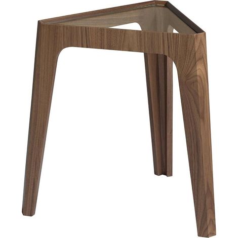Table d'angle design en verre et noyer Angel Cerda - Noyer naturel avec plateau en verre trempé (1/5)
