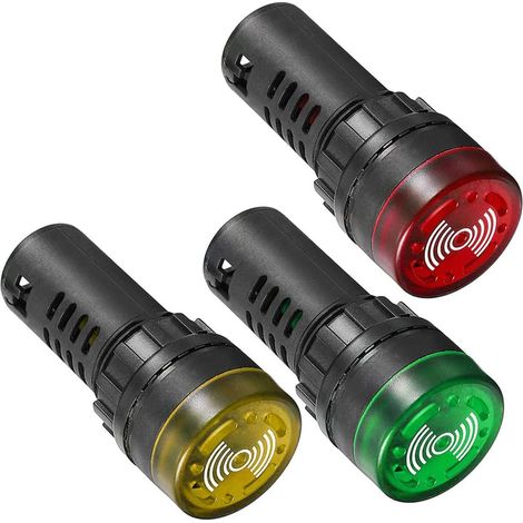 3Pcs Voyant Lumineux avec Buzzer AC 230V, Alarme Clignotante à Montage sur Panneau 22mm pour Panneau de Commande électrique, CVC, Projets de Bricolage
