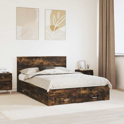 Cadre de lit avec rangements Chêne fumé 150 x 200 cm en bois d’ingénierie - PANGIVO (1/5)