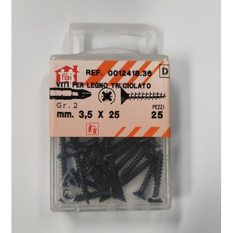 ORECA - 25 VITI PER LEGNO TRUCIOLATO TESTA PIANA SVASATA IMPRONTA A CROCE PZ 3,5X25mm IN ACCIAIO BRUNITO