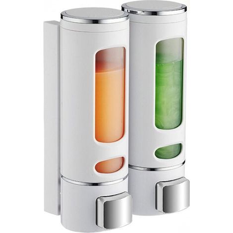 CHOYCLIT Distributeur Savon Mural 400 ML X 2 Distributeur Shampoing et Gel Douche Distributeur Savon Douche Double Distributeur de Savon Liquide Mural Manuel Distributeur de Désinfection des Mains (1/5)
