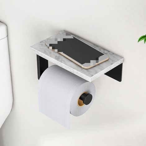 Toilettenpapierhalter in Marmoroptik mit Wandbefestigung aus Edelstahl 304, Toilettenpapierhalter für Badezimmer, mattschwarz.