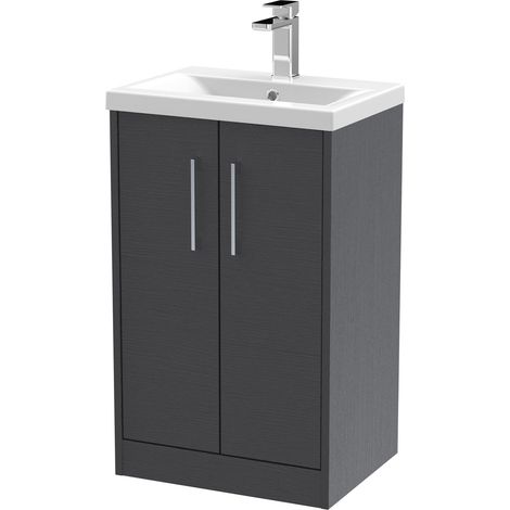 Hudson Reed Juno Floor Standing 2-Door Vanity Unit with Basin 1 500mm Wide - Graphite Grey (1/5)
