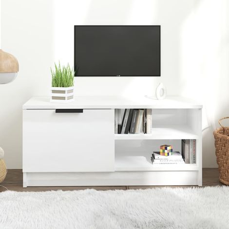 vidaXL Mobile Porta TV Bianco Lucido 80x35x45 cm in Legno Multistrato (1/5)