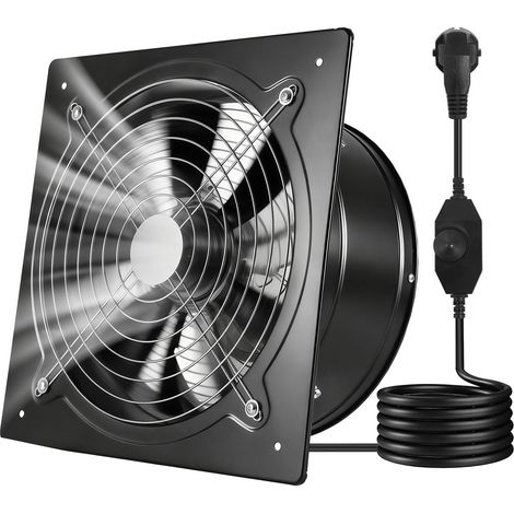 Ventilateur Extraction Mural 30,5 cm Ventilateur Extracteur 2647 m³/h Extracteur d'Air pour Grenier, Garage, Sous-sol, Atelier, Cuisine, Faible Consommation 70 W, avec Variateur de Vitesse, Noir (1/5)