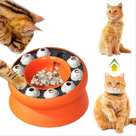 Distributeur de croquettes anti-glouton pour chat, avec entonnoir rotatif et fonction puzzle. Ralentit la prise alimentaire des animaux et prévient les risques d'étouffement. (1/5)