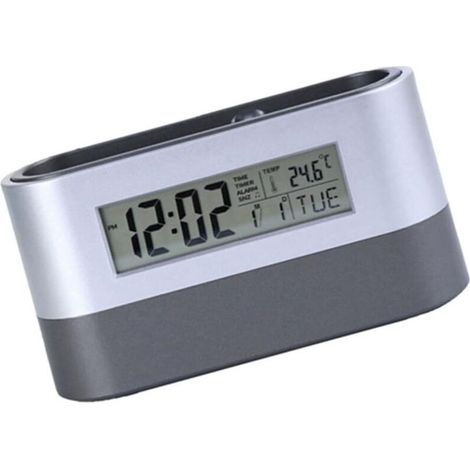 Sveglia silenziosa, porta biglietti da visita, calendario, display della temperatura, timer
