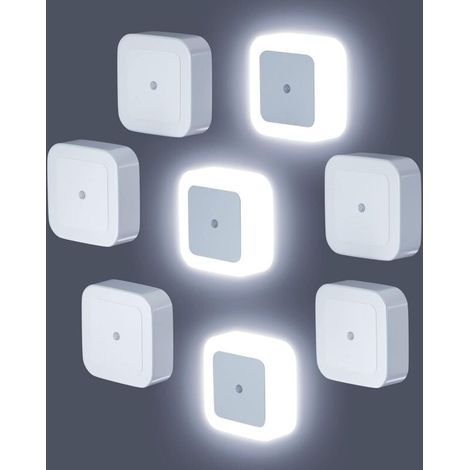 Veilleuses - Lot de 8 veilleuses à brancher sur le mur - Lumière blanche - Pour chambre, salle de bain, couloir