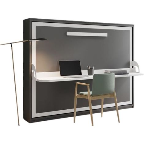 Les Tendances – Lit escamotable avec bureau 90x190 cm – Anthracite – Système d'ouverture sécurisé – Matériaux mélaminé haute densité – Garantie 10 ans (1/5)