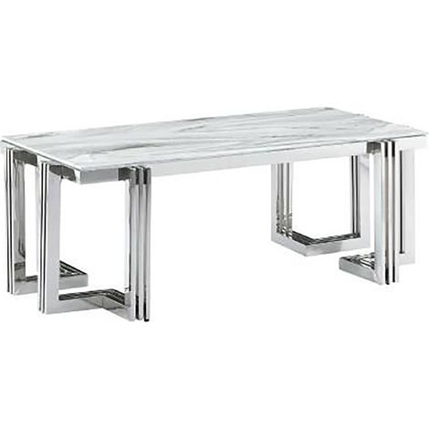 Table à manger / table repas rectangulaire en acier et verre imitation marbre - Longueur 180 x Hauteur 76 x Profondeur 90 cm -PEGANE-