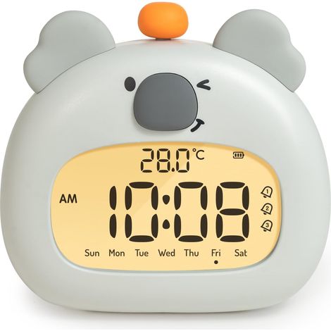 Koala Réveil Enfant Réveil de Chevet avec Koala Veilleuse Affichage LED Numérique 3,15 Pouces Trois Alarmes Mode Week-End Date Heure Température Rechargeable Décoration pour Chambre de Bébé (1/5)
