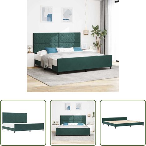Samtbett - Boxspringbett mit Kopfteil Dunkelgrün 200 x 200 cm Samt (1/5)