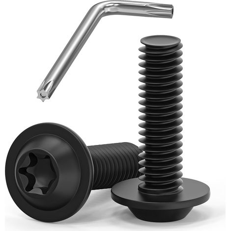 Lot de 20 vis M6 x 20 à tête bombée - Vis Torx à bride - En acier inoxydable A2 V2A - Filetage complet - Oxyde noir - Avec clé Torx (1/5)