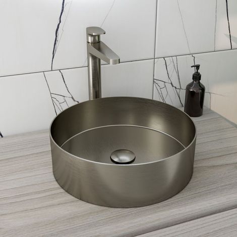 RAK Ingot Round Countertop Wash Basin 360mm Wide - Brushed Nickel (1/3)