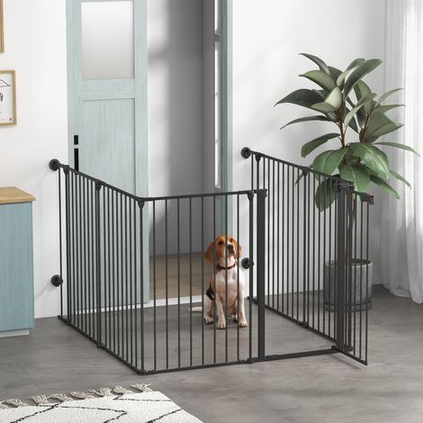 Barrière pour chiens moyens, pliable à double fermeture de sécurité, barrière modulable en métal et plastique, 123x102x90 cm, noir (1/5)