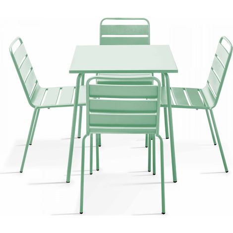 Ensemble table de jardin et 4 chaises en métal vert sauge - Palavas (1/5)