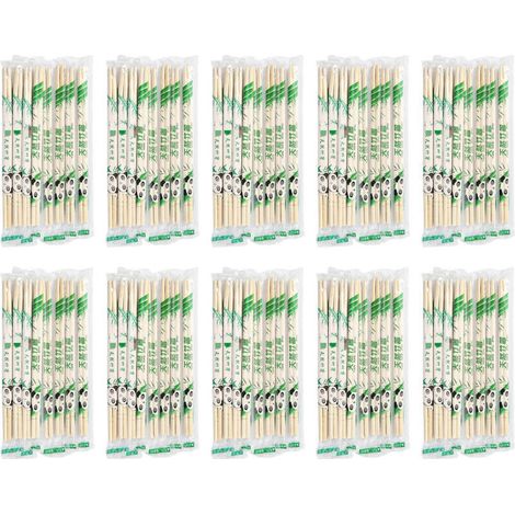 Ustensiles de base, Baguettes jetables rondes en bambou, paires de baguettes, jetables, en bambou, emballées individuellement, 19,5 x 0,5 cm, Lot de 100 (1/4)