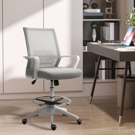 Vinsetto Fauteuil Bureau - Assise Haute Réglable, Maille Respirante, Pivot 360°, Gris & Blanc, 64x59x104-124cm