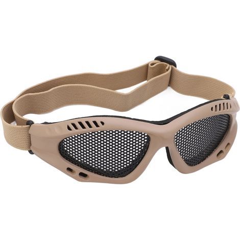 Stoßfeste, sanddichte und atmungsaktive Schutzbrille mit Kopfband, braunen Drahtgeflechtschalen und Aufbewahrungsetui (1/5)