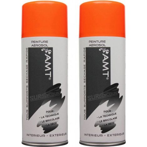 Bombe de Peinture - AMT - Orange Fluo - Lot de 2 - 330ml - Séchage rapide 10 min (1/2)
