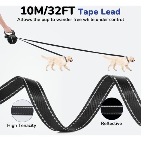 Laisse rétractable pour chien 10m, laisse robuste avec bouton de frein, design anti-enchevêtrement, adaptée pour grandes et petites races