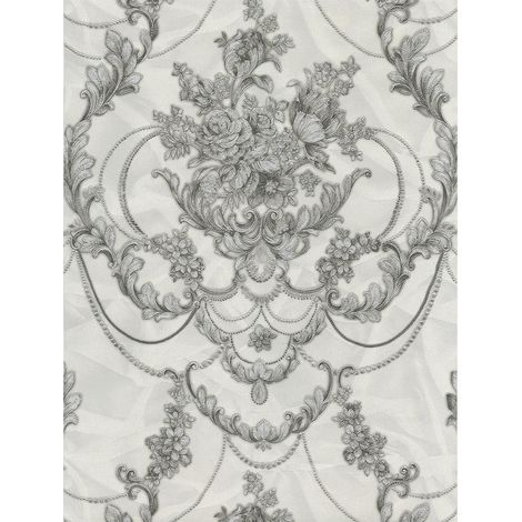 Perla Floral Damask Wallpaper Debona Textured Vinyl Silver Metallic Glitter (1/2)