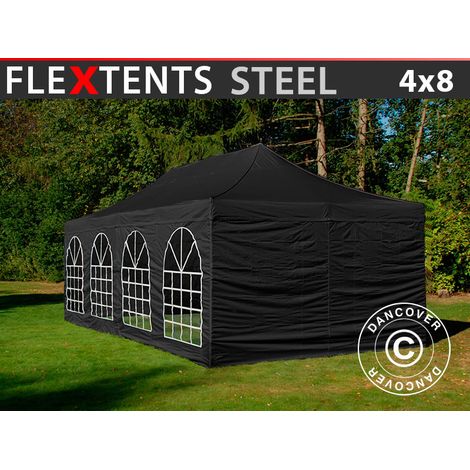 Pop up gazebo FleXtents Steel 4x8 m Black, incl. 4 sidewalls