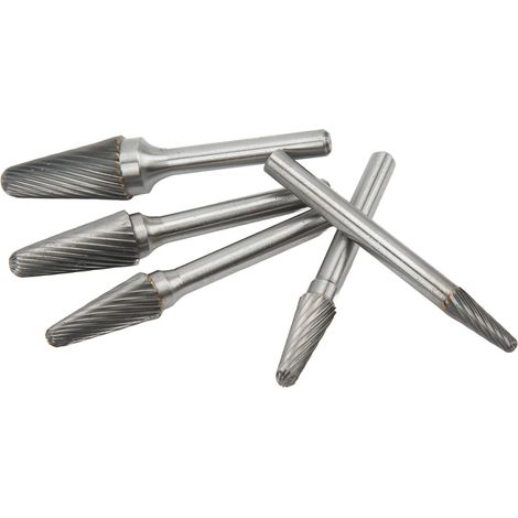 Jeu de limes rotatives en carbure, à simple tranchant, diamètre de tige de 6 mm, adaptées au travail des métaux et au nettoyage des surfaces de sculpture sur bois. (1/5)