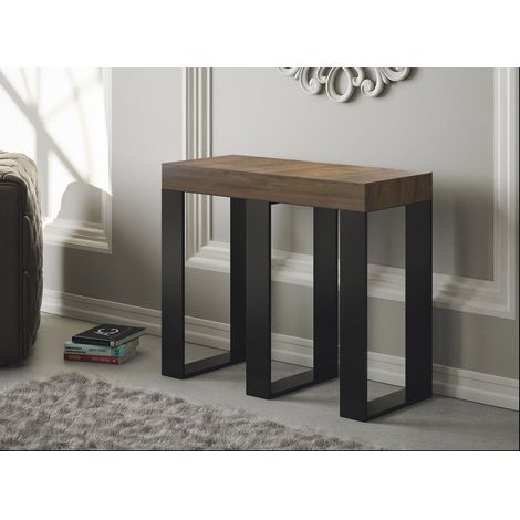 Console extensible bois foncé et pieds métal anthracite 8 personnes 40 à 196 cm Sivy (1/4)
