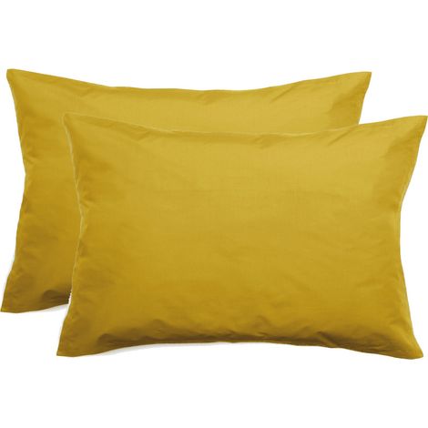 Lot de 2 taies d'oreiller percale pur coton peigné longues fibres 80 fils/cm² Vent du sud - Moutarde - Lot de 2 taies d'oreiller 50 x 70 + 5 cm Volant plat piqué - Moutarde -