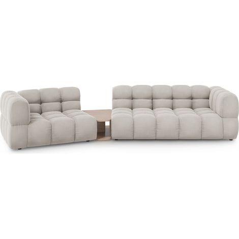 Canapé modulable gauche 3 places en velours beige clair (1/5)
