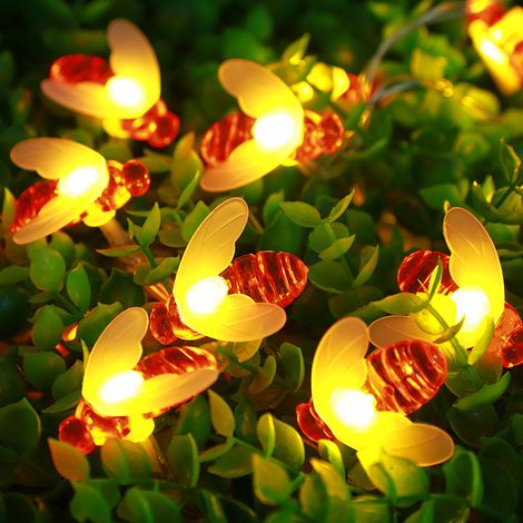 Guirlande lumineuse solaire de 6 m, 40 LED blanc chaud, à piles, pour une utilisation extérieure, respectueuse des abeilles.