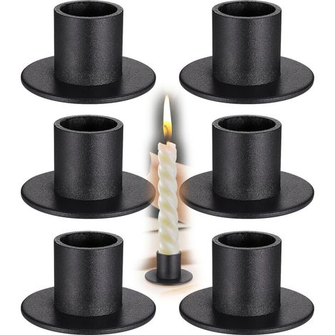 Lot de 6 bougeoirs en fer noir, porte-bougies décoratifs en métal antirouille, style rétro, pour bougies coniques. Idéal pour un usage quotidien, un mariage ou une fête. (1/5)