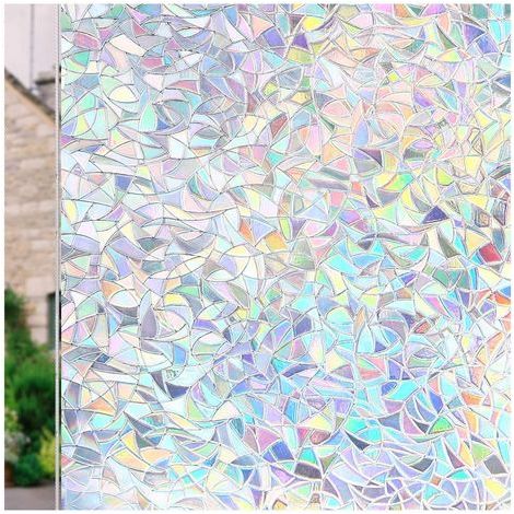 2PCS Film pour Fenetre Anti-UV 3D Arc-en-Ciel Effet pour Vitre Film Vitrage Fenêtre Non Adhesif Film Autocollant Vitre Decoratif pour Maison Bureau Chambre Portes 90x 200 CM (1/5)