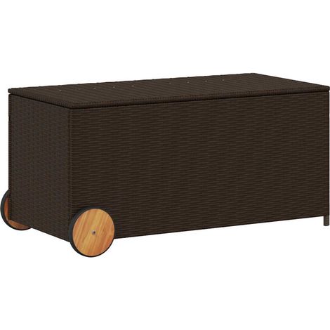 Boîte de rangement de jardin et roues marron 190L poly rotin