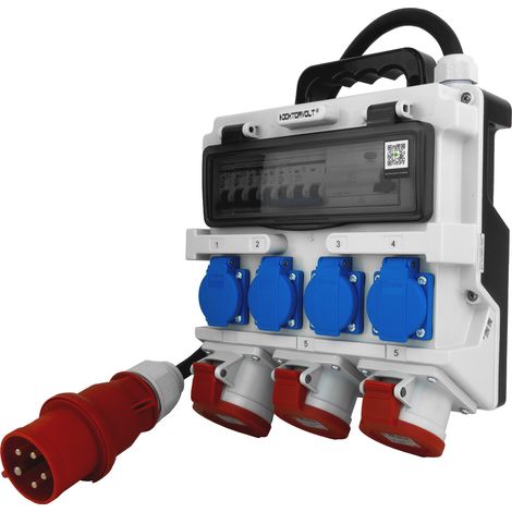 Tableau électrique de chantier 2x16 A, 32 A CEE, 4x230 V, avec support et câble muni d'une fiche 32 A CEE, Doktorvolt DV-1437-F (1/5)