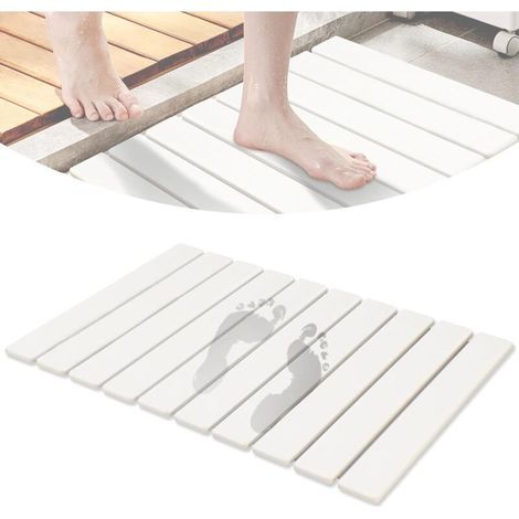 Tapis de bain en pierre 39 x 60 cm, séchage rapide, utilisable en cuisine, pliable et facile à ranger, tapis égouttoir (blanc) (1/5)