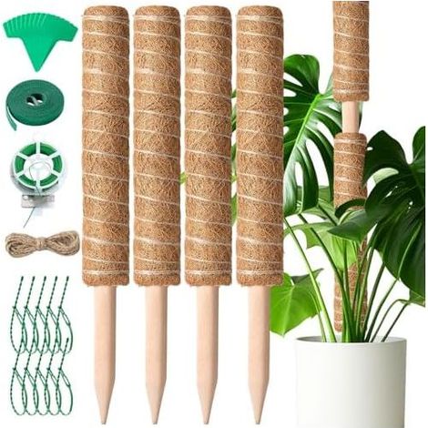 Monstera-Stütze, 4 Stück 41 cm Kokosfaser, Sphagnummoos-Verlängerung bis zu 120 cm, Kletterpflanzenstütze für Monstera, Haus, Garten - (1/5)